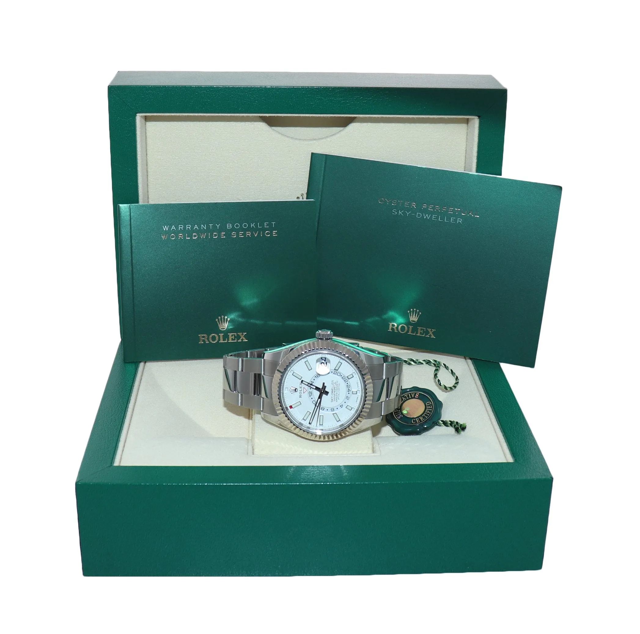 2021 Rolex Sky-Dweller Steel White Gold Fluted Bezel 326934 42mm Watch Box